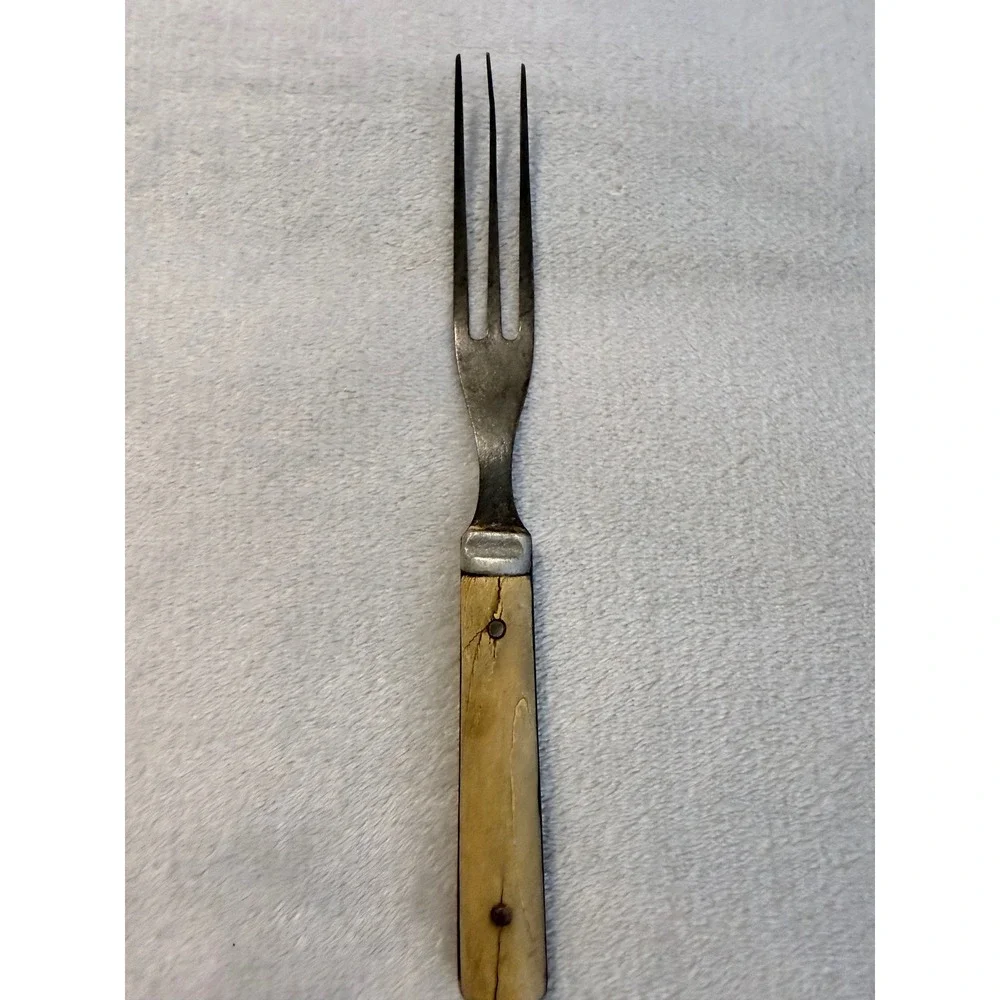 Vintage 3 Tine Carving Fork Bone Handle Primitive Rustic Kitchen Utensil